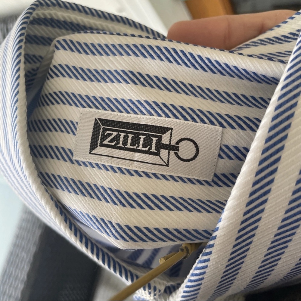 Zilli Men’s Dress Shirt size 46 Button Down Collar Blue and White - Picture 3 of 6